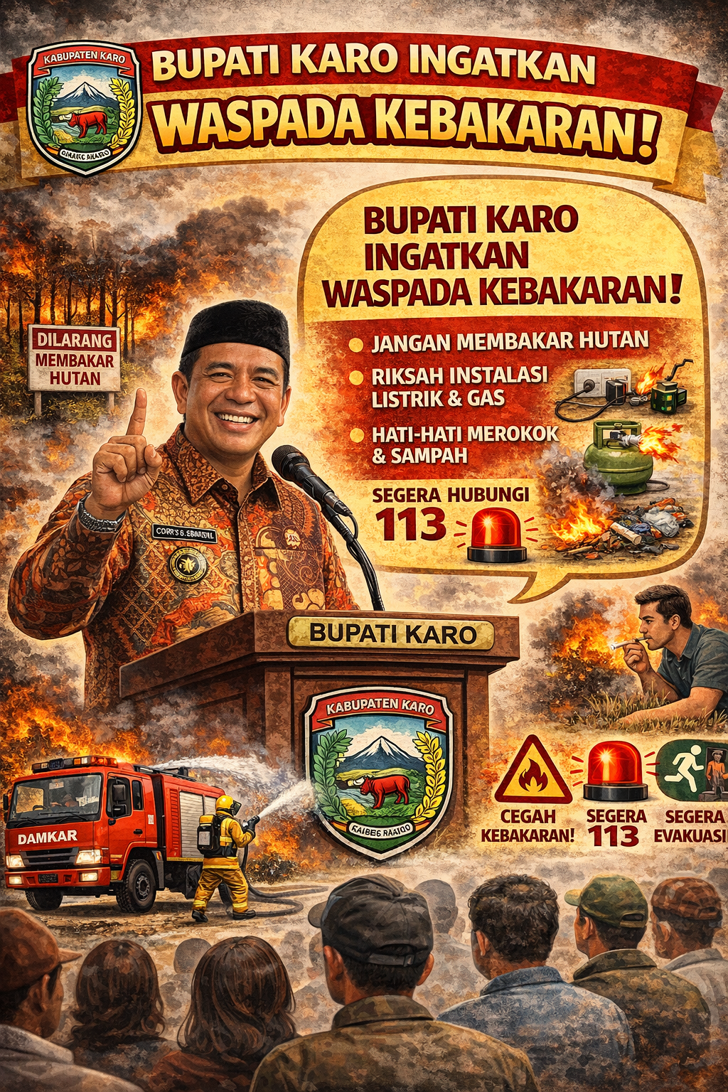 Bupati Karo Himbau Masyarakat Waspada Kebakaran di Musim Kemarau